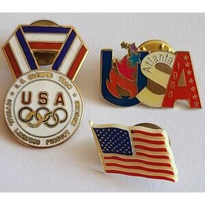 Vintage 1996 Olympic Pins 3 Atlanta Summer Patriotic American Flag Lapel Sports